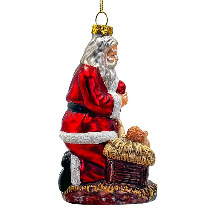 Innocent Santa and Baby Jesus Glass Ornament