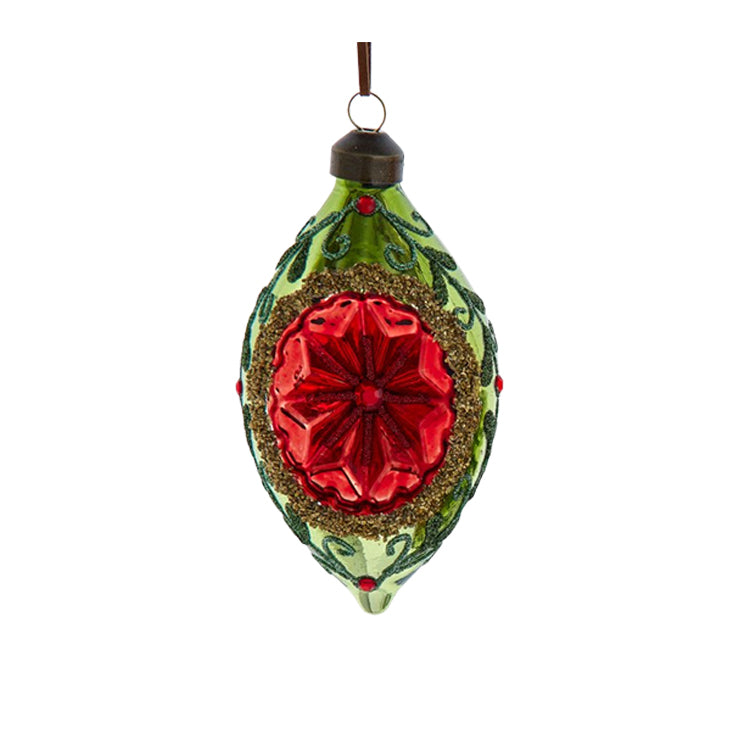 Kurt S. Adler - Red Reflector with Olive Green Accents - Glass Ornament