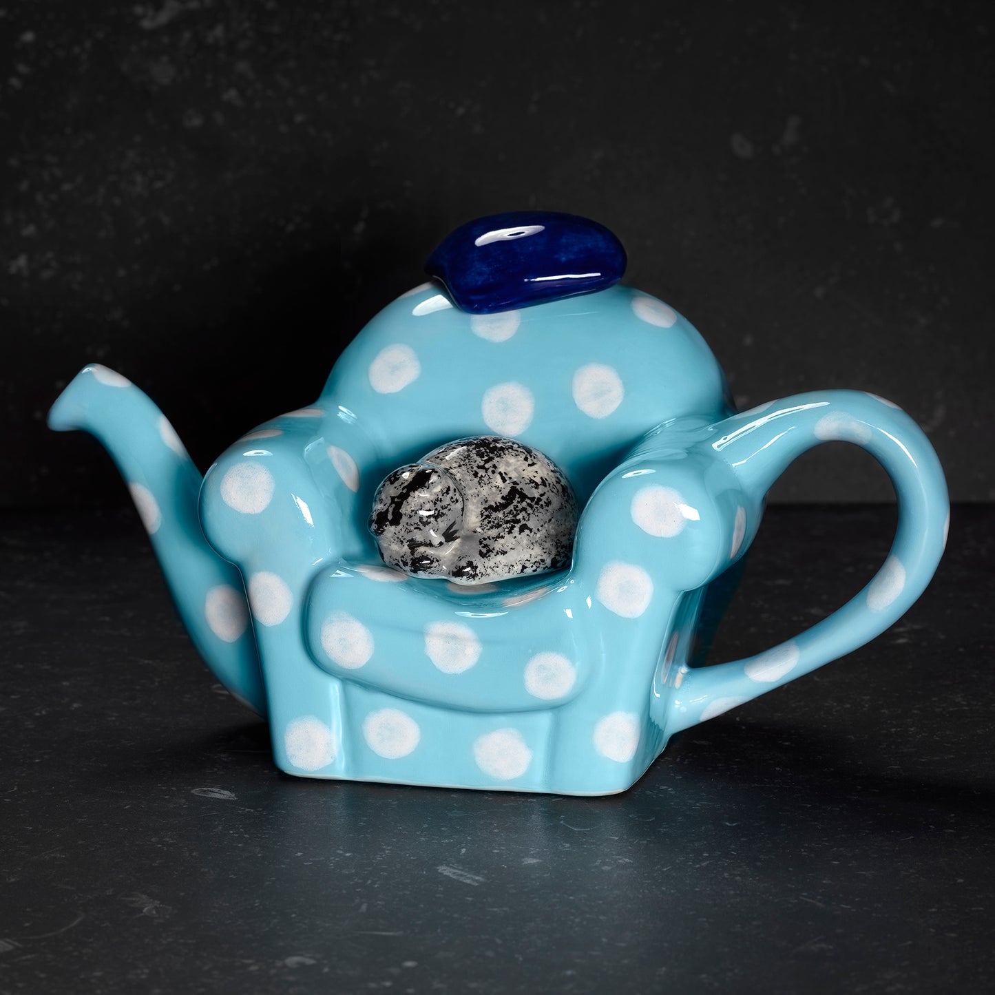 Carters of Suffolk - Cat At Rest (Blue) - Handmade Teapot