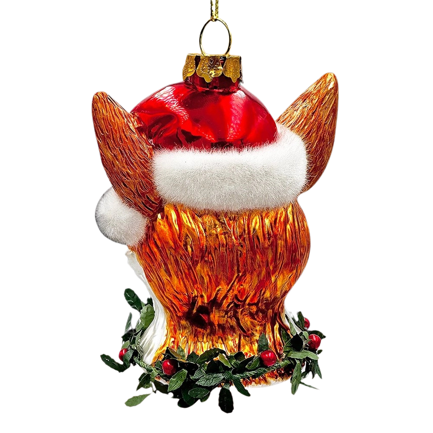 Fox with Santa Hat Glass Ornament