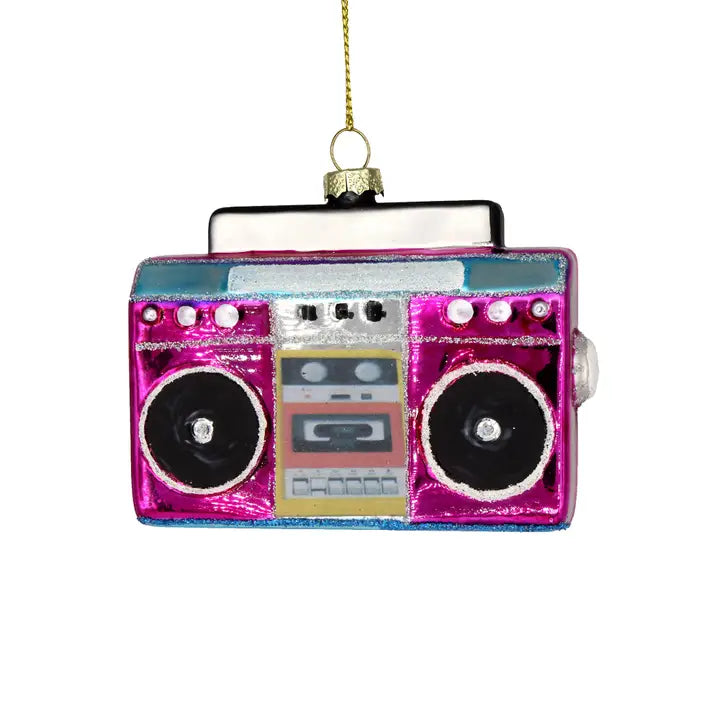 80s Retro Boombox Glass Ornament