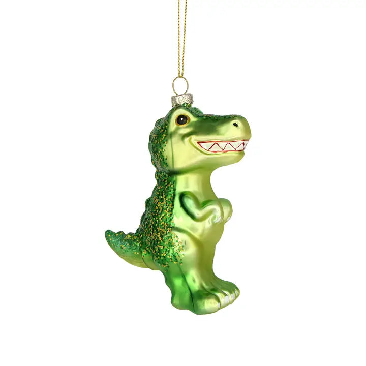 Happy T-Rex Dino Glass Ornament
