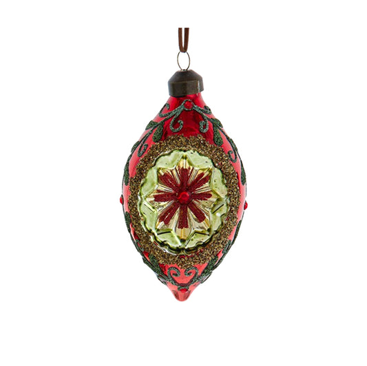 Kurt S. Adler - Gold Reflector with Red and Olive Detailing - Glass Ornament