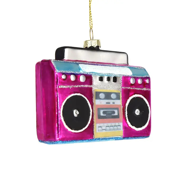 80s Retro Boombox Glass Ornament