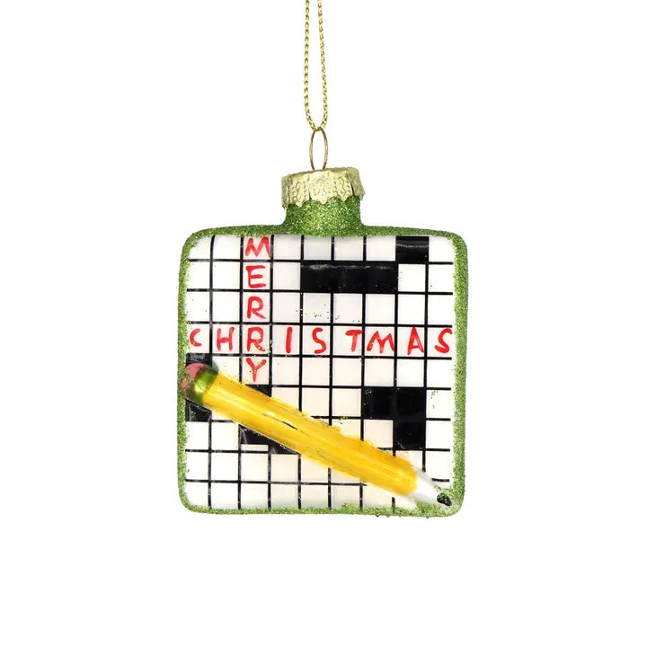 Christmas Crossword Puzzle Glass Ornament