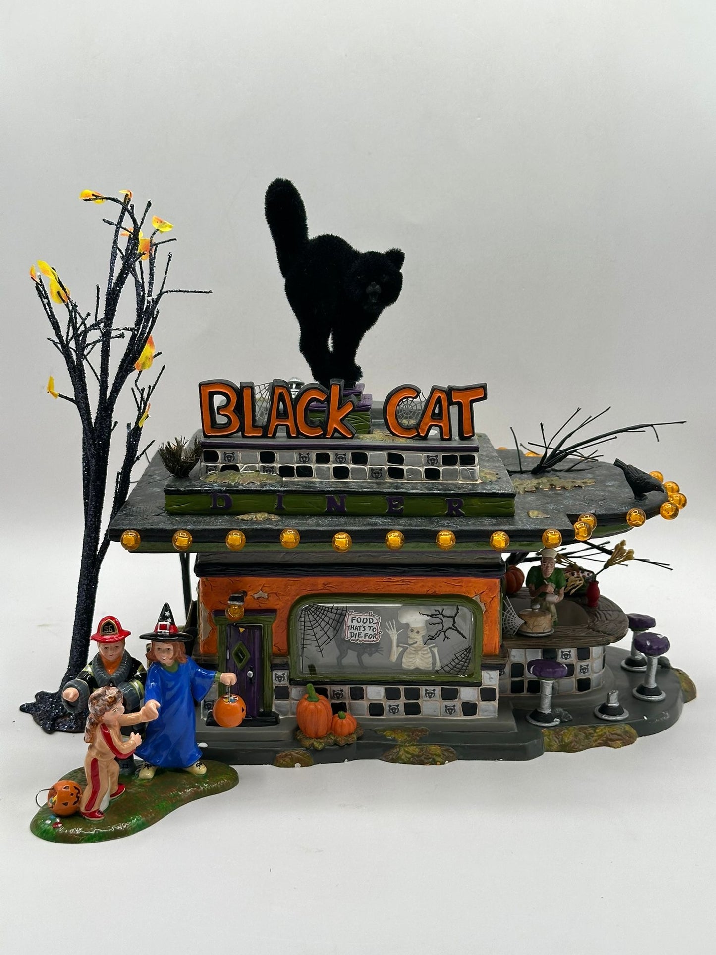Department 56 - Black Cat Diner - Snow Village Halloween