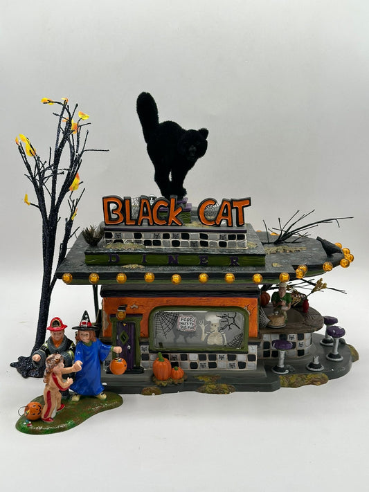 Department 56 - Black Cat Diner - Snow Village Halloween