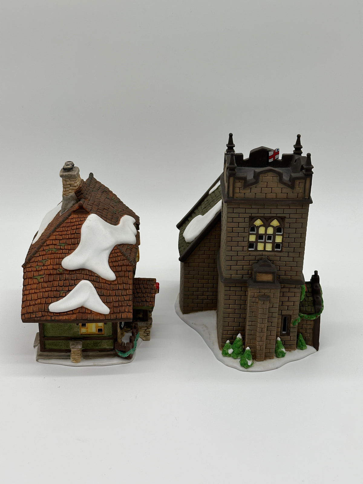 Sudbury Church and Old East Rectory side by side, rear view showing the light cord openings