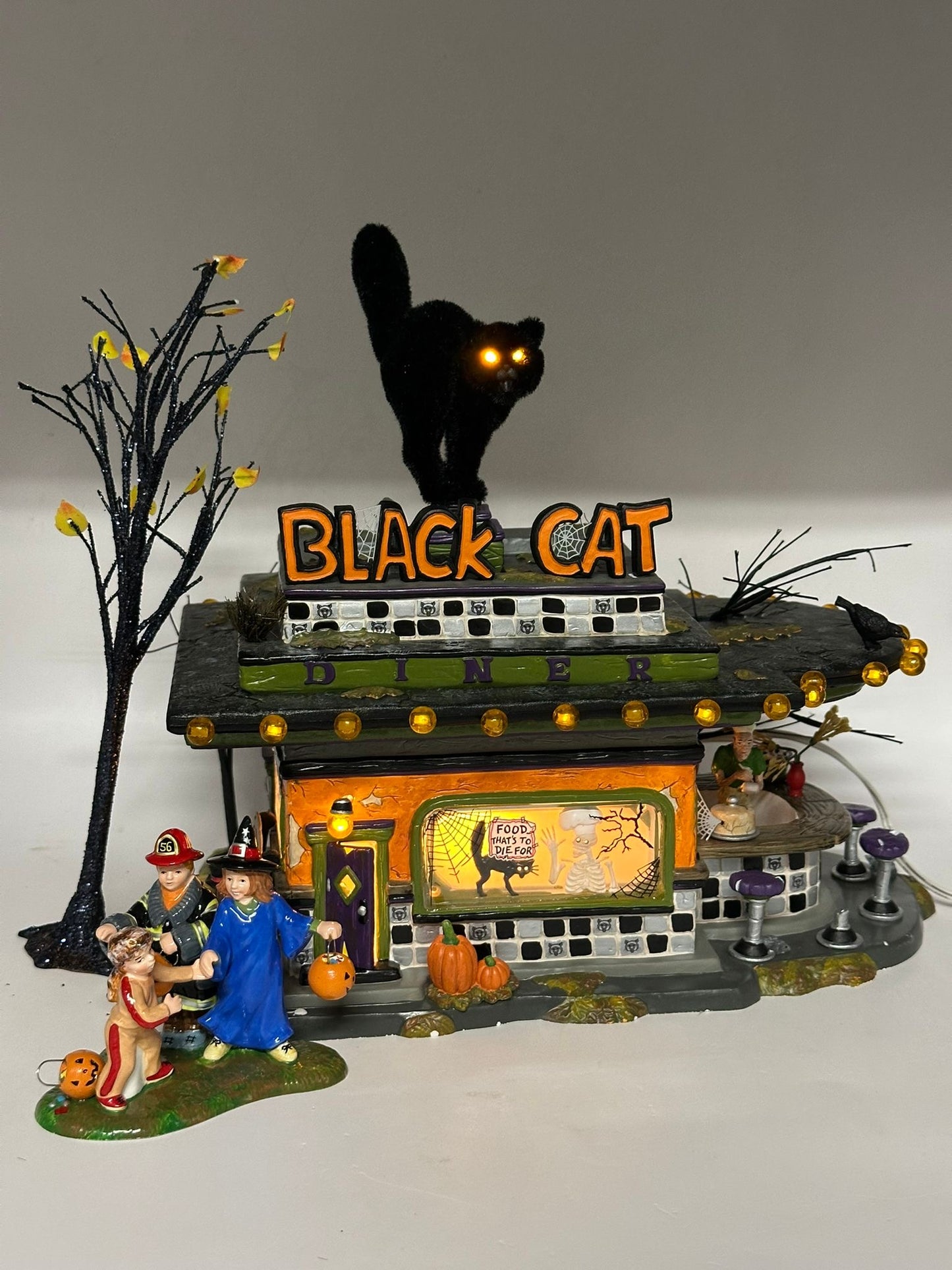 Department 56 - Black Cat Diner - Snow Village Halloween