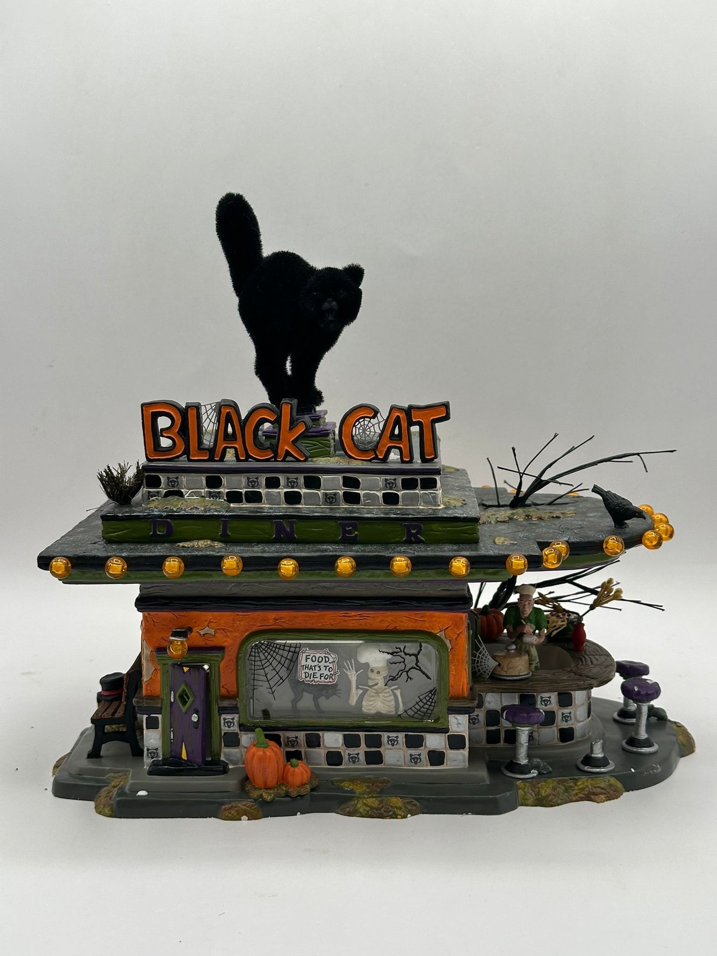 Department 56 - Black Cat Diner - Snow Village Halloween