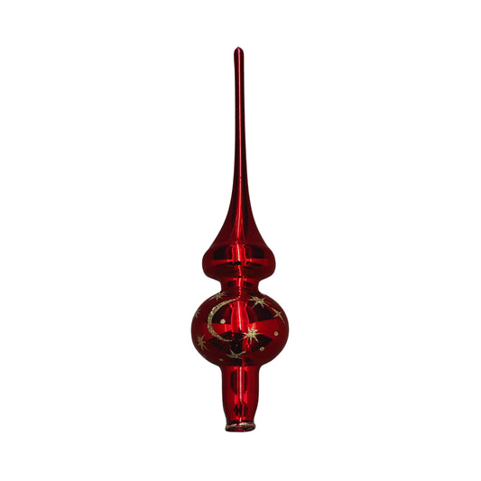 Red Mercury Glass-Style Finial Tree Topper – Rental Only
