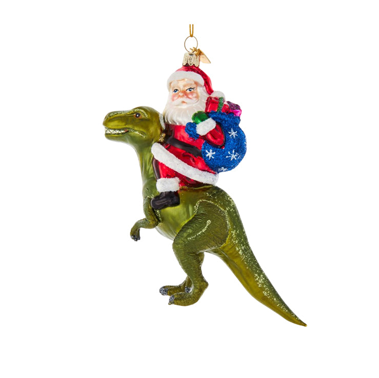 Kurt S. Adler - Santa On Dinosaur Glass Ornament - Noble Gems™