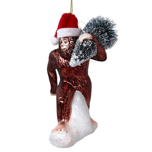 Holiday Forest Dweller Bigfoot Glass Ornament